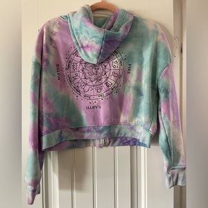 Tie-Dye astrology wheel cropped zip-up hoodie